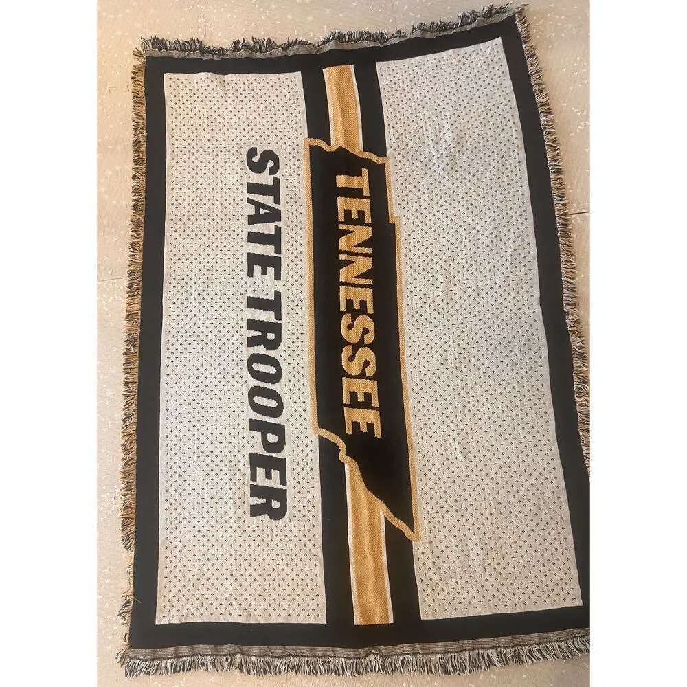 TENESSEE State Trooper Throw Blanket Knit Fringe Edge Yellow Black 70x49